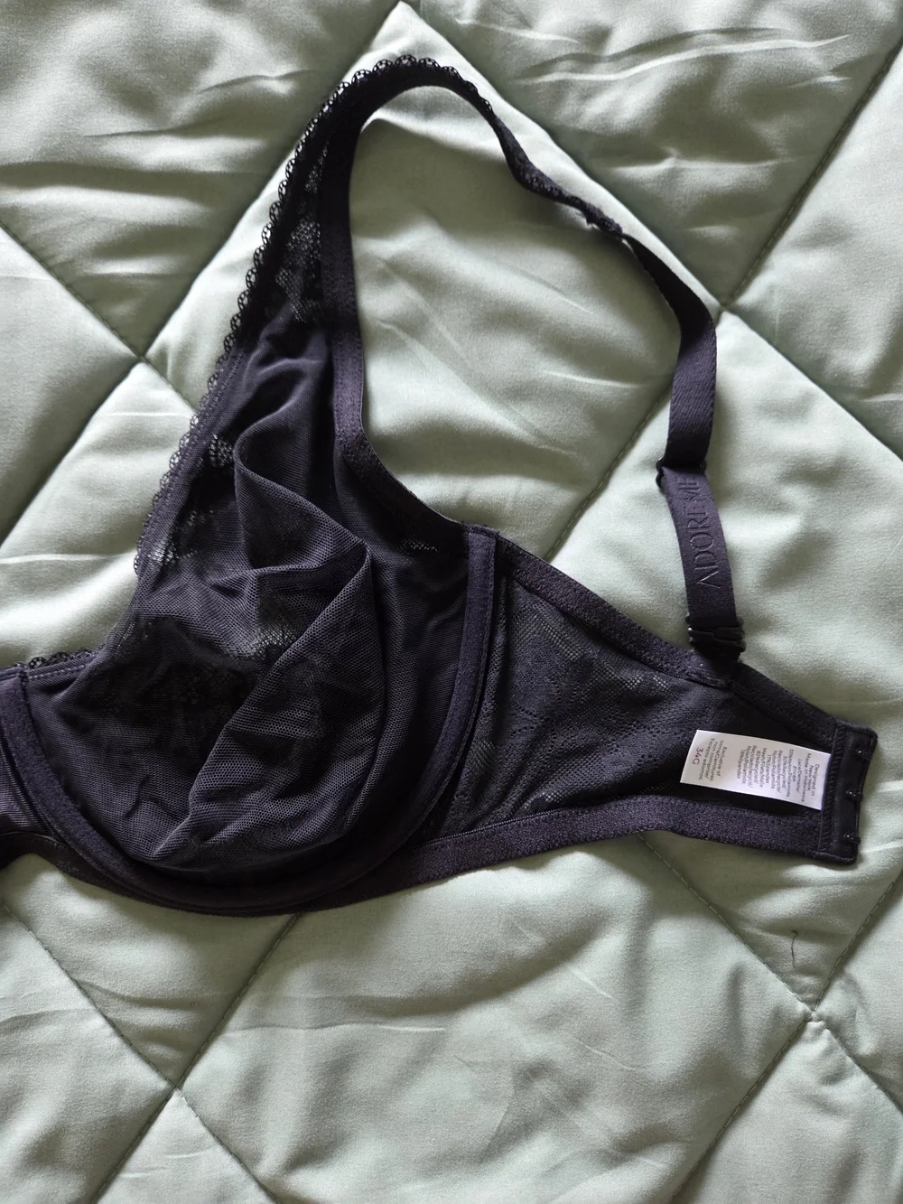 Adore Me Black Lace Underwire Bra with Sheer Cups